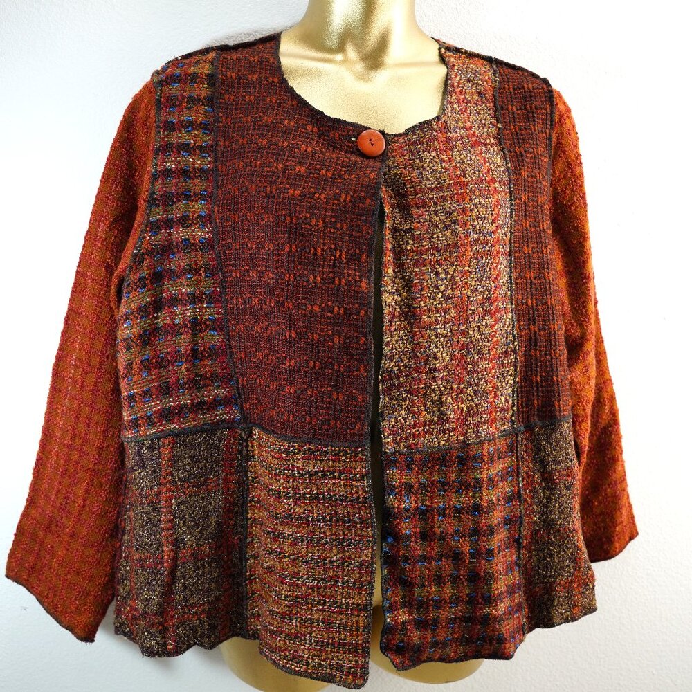 Coldwater Creek Rust Red Patchwork Boucle Tweed C… - image 1